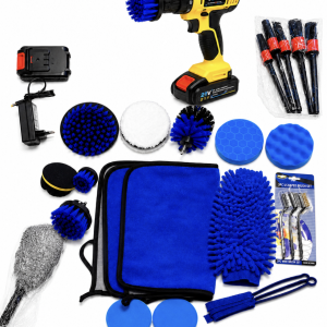 Kit de Limpieza Automotriz 25 Piezas con Taladro Inalámbrico Pulidor 21V